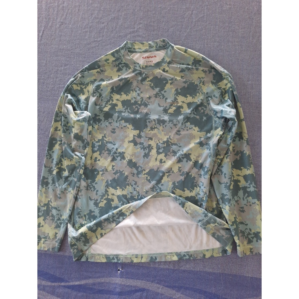 Simms SolarFlex Digital Camo Long Sleeve Fishing Shirt Mens XL COR3 UPF Sun Top